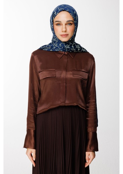 Marrakech Desen Çift Taraflı Şal Lacivert-Su Yeşili