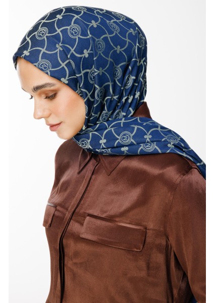 Marrakech Desen Çift Taraflı Şal Lacivert-Su Yeşili modelleri