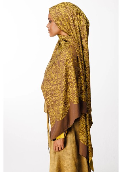 Morocco Desen Çift Taraflı Şal Acı Kahve-Hardal modelleri