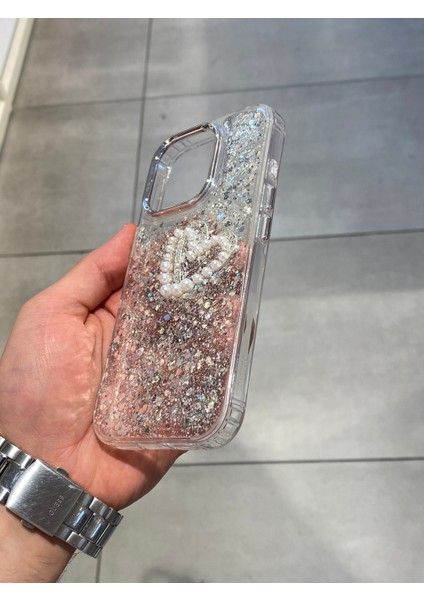 Iphone 16 Pro Uyumlu Işıltılı Kalp Figürlü Şeffaf Epoksi Sert Silikon Kılıf modelleri