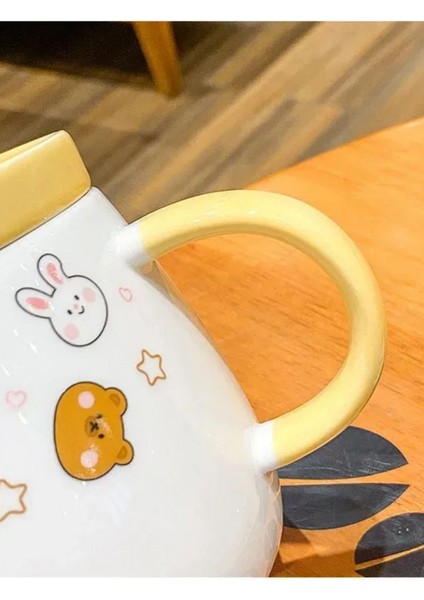 Sevimli Seramik Ayıcık ve Tavşan Figürlü Kupa, Kaşıklı ve Kapaklı Model fiyatları