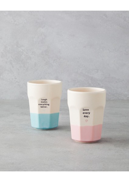 Pembe ve Yeşil Seramik 2'li Bardak, 280 Ml, Şık ve Kullanışlı Tasarım