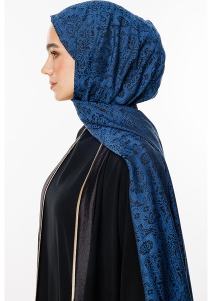 Henna Desen Çift Taraflı Şal Siyah-Indigo