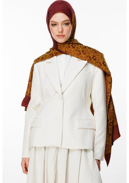 Nora Desen Çift Taraflı Şal Mürdüm-Sarı