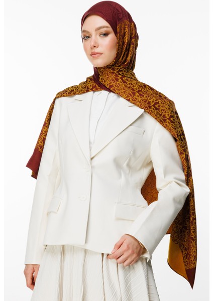 Nora Desen Çift Taraflı Şal Mürdüm-Sarı modelleri