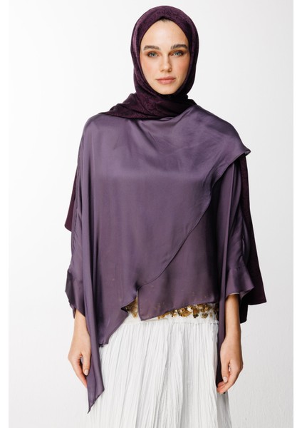 Velora Desen Çift Taraflı Şal Mor-Siyah