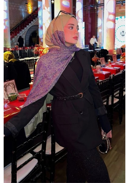 Nora Desen Çift Taraflı Şal Zeytin-Mor