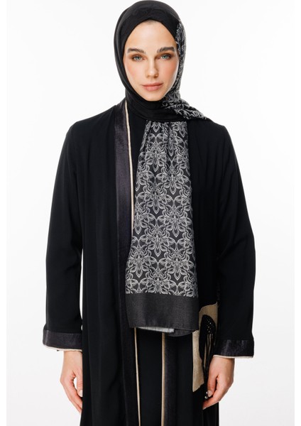 Nora Desen Çift Taraflı Şal Siyah-Siyah