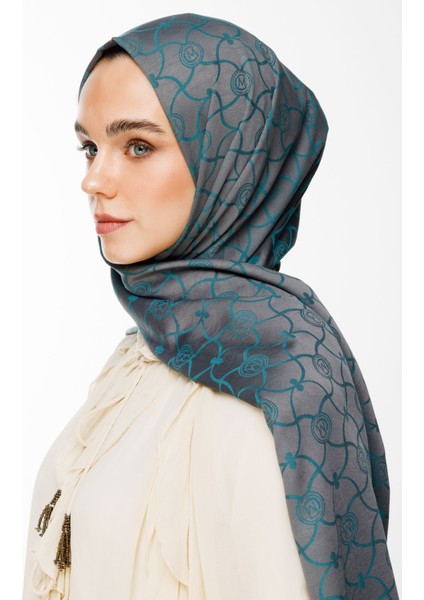 Marrakech Desen Çift Taraflı Şal Koyu Gri-Zümrüt modelleri