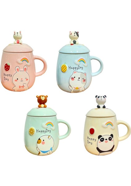 Sevimli Kedi Seramik Kupa, Mavi, 10X8,5