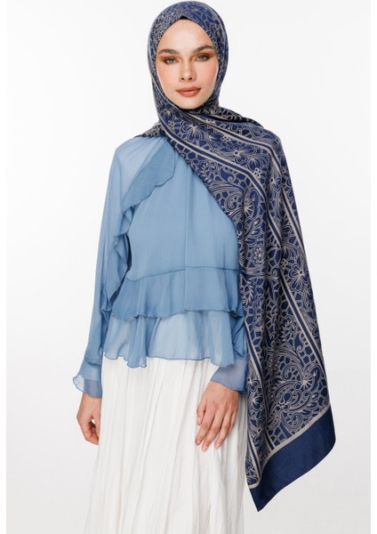 Lavin Desen Çift Taraflı Şal Lacivert-Bej