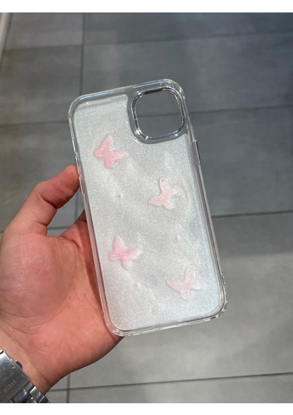 Iphone 14 Plus ve 15 Plus Uyumlu Kelebek Figürlü Epoksi Tasarım Sert Şeffaf Silikon Kılıf fırsatları