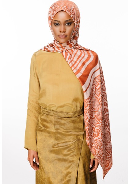 Riad Desen Çift Taraflı Şal Tarçın-Bej
