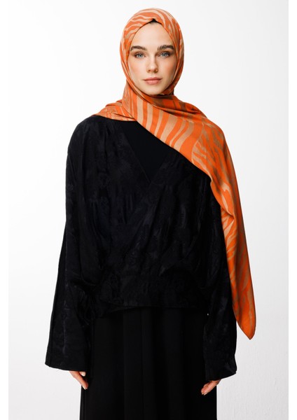 Riad Desen Çift Taraflı Şal Vizon-Tarçın