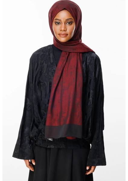 Sahra Desen Çift Taraflı Şal Siyah-Bordo