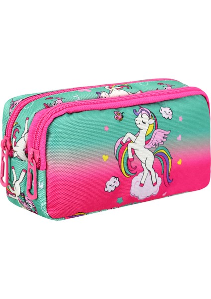 Royalglow Kombin Fuşya Unicorn Ilkokul Çantası ve Termal Beslenme Çantası Kalemlikli Set