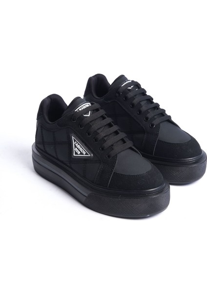 Grace Bağcıklı Ortopedik Taban Desenli Kadın Sneaker Ayakkabı St Siyah