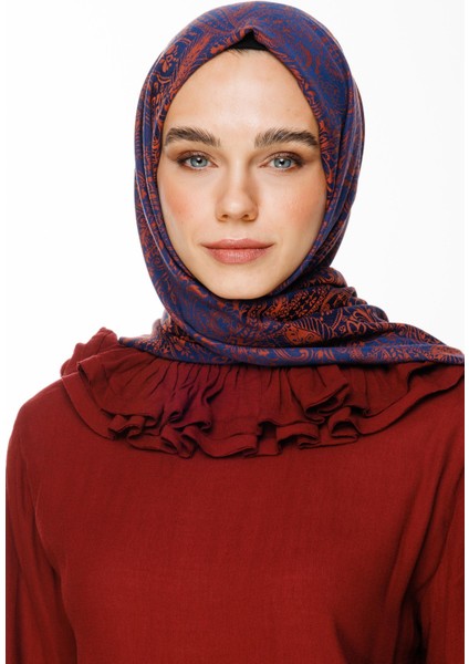 Velora Desen Çift Taraflı Şal Lacivert-Soğan Kabuğu