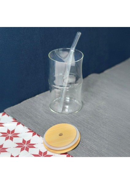 Bambu Kapaklı Pipetli Bardak, Açık Kahverengi ve Şeffaf, 330 ml fiyatları