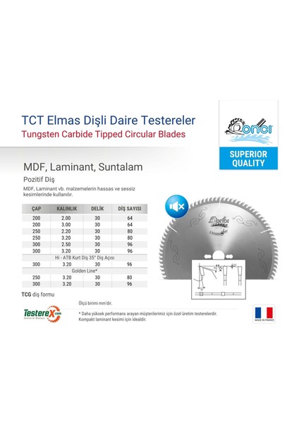 Oncı 200X3X30MM 64TCG Diş Mdf, Laminant, Suntalam - Tct Elmas Daire Testere Bıçağı (Pozitif Diş) fiyatları