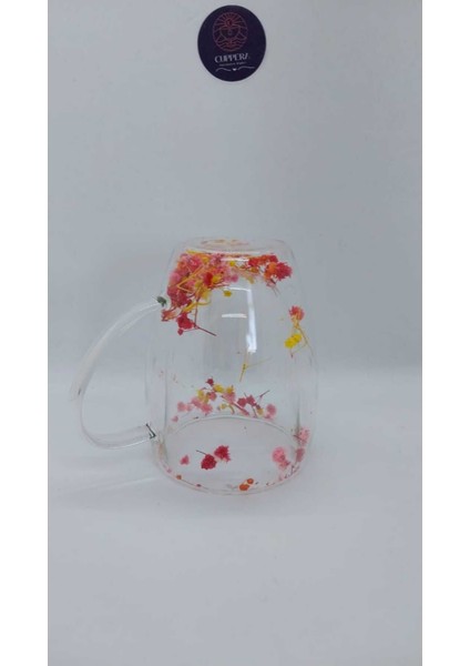 Renkli Çift Çidarlı Kurutulmuş Canlı Çiçekli Isıya Dayanıklı Kupa