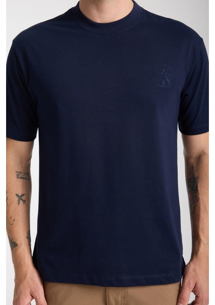 Erkek %100 Pamuk Relax Ayı Nakışlı T-Shirt