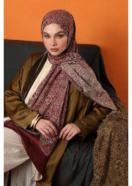 Morocco Desen Çift Taraflı Şal Mürdüm-Somon