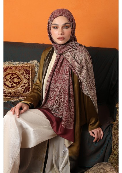 Morocco Desen Çift Taraflı Şal Mürdüm-Somon fiyatları