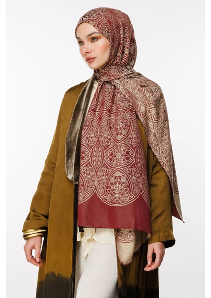 Morocco Desen Çift Taraflı Şal Mürdüm-Somon modelleri
