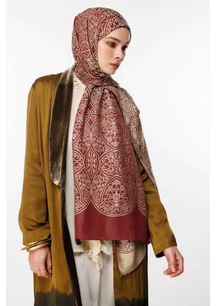 Morocco Desen Çift Taraflı Şal Mürdüm-Somon fırsatları