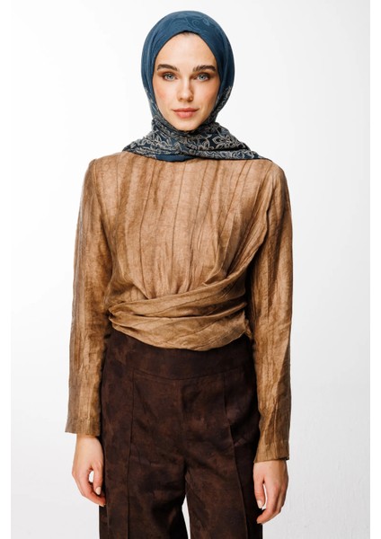 Nora Desen Çift Taraflı Şal Petrol Mavisi-Bej