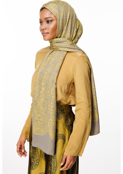 Morocco Desen Çift Taraflı Şal Koyu Gri-Hardal