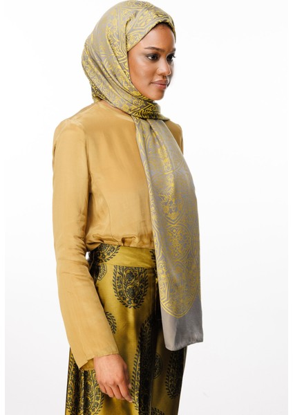 Morocco Desen Çift Taraflı Şal Koyu Gri-Hardal modelleri