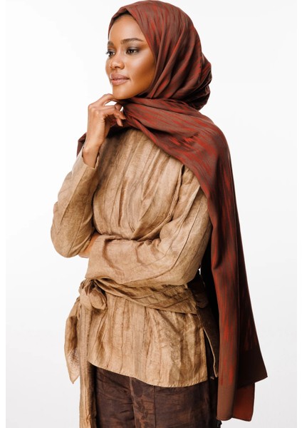 Selis Desen Çift Taraflı Şal Acı Kahve-Kahve