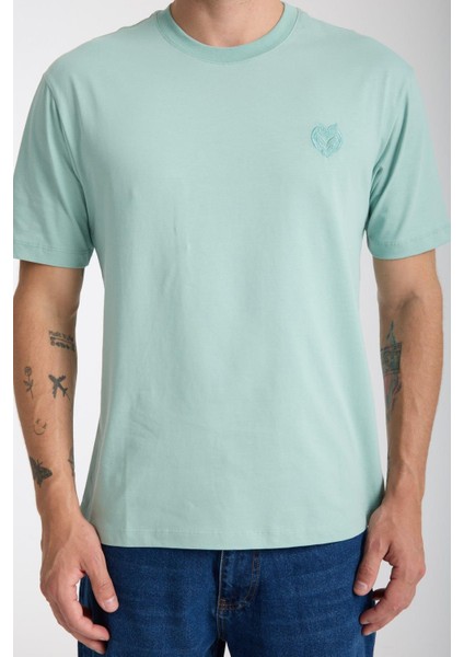 Erkek %100 Pamuk Relax Fit Baykuş Nakışlı T-Shirt fiyatları