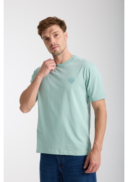 Erkek %100 Pamuk Relax Fit Baykuş Nakışlı T-Shirt modelleri