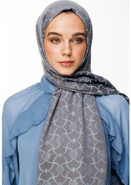 Marrakech Desen Çift Taraflı Şal Koyu Gri-Açık Mavi modelleri