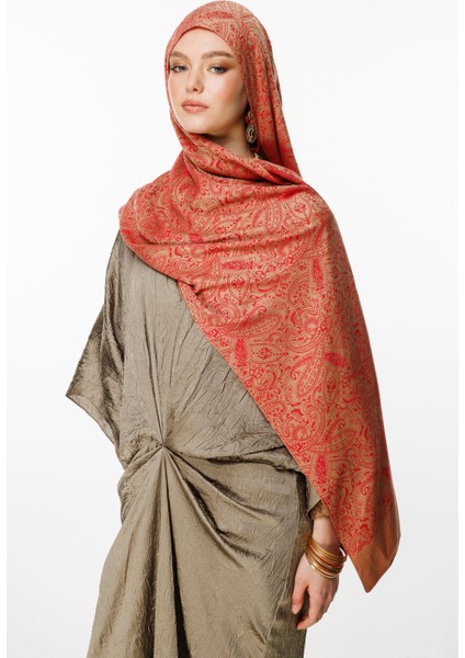 Velora Desen Çift Taraflı Şal Vizon-Kırmızı fiyatları