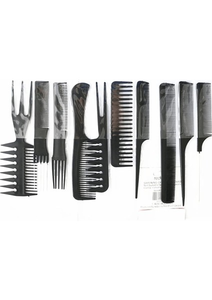 10 Parça Profesyonel Kuaför Tarak Seti - Saç Kesim, Ayırma, Şekillendirme ve Fön Tarağı ( Lisinya )