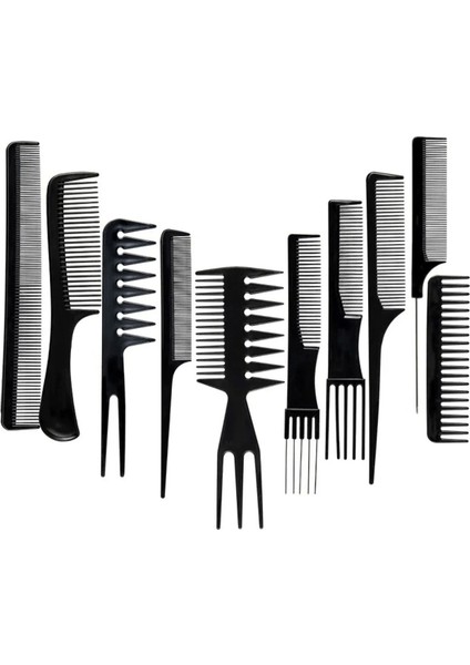 10 Parça Profesyonel Kuaför Tarak Seti - Saç Kesim, Ayırma, Şekillendirme ve Fön Tarağı ( Lisinya ) modelleri
