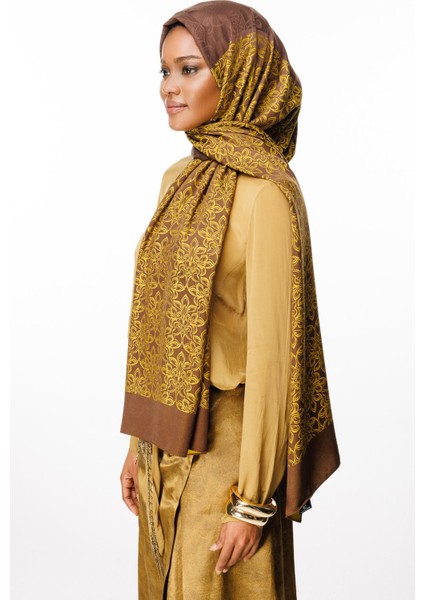 Nora Desen Çift Taraflı Şal Acı Kahve-Hardal