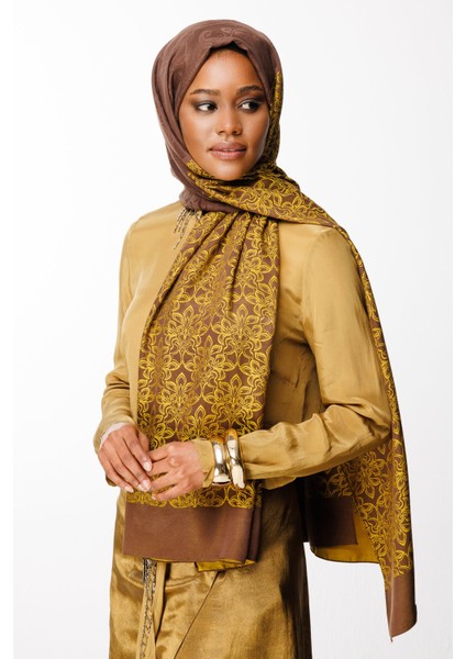 Nora Desen Çift Taraflı Şal Acı Kahve-Hardal modelleri