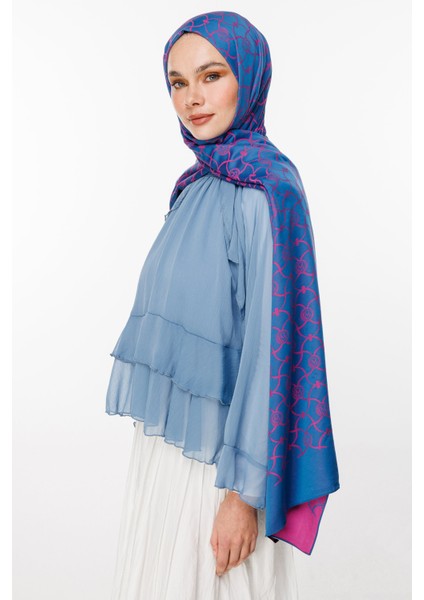Marrakech Desen Çift Taraflı Şal Petrol Mavisi-Fuşya