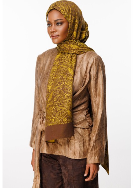 Velora Desen Çift Taraflı Şal Acı Kahve-Hardal