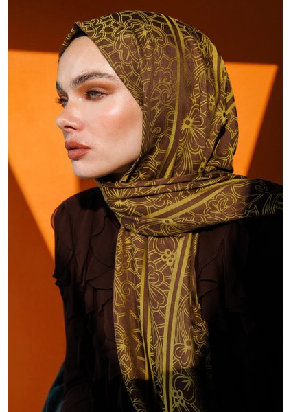 Lavin Desen Çift Taraflı Şal Acı Kahve-Somon