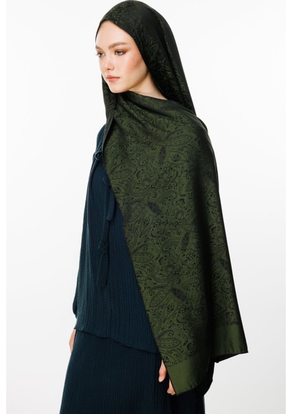 Velora Desen Çift Taraflı Şal Siyah-Haki