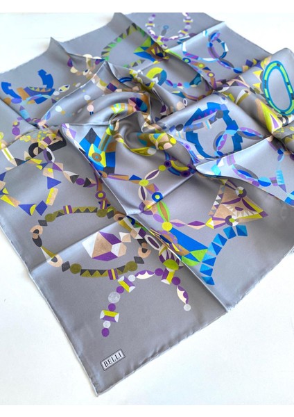 Tivil Saf İpek Eşarp 4036 - 83 Gri Karışık Desen