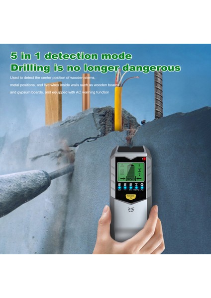 Saplama Bulucu Duvar Tarayıcı 5 In 1 Saplama Dedektörü Yüksek Çözünürlüklü LCD Ekran Tespit Etmek Için Kullanılan Ahşap Metal Tel Uyarı Fonksiyonu ile (Yurt Dışından) fiyatları