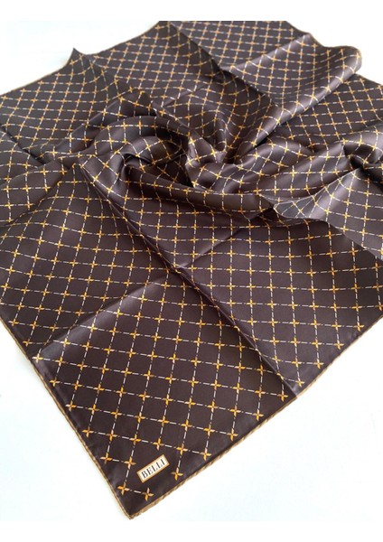 Tivil Saf İpek Eşarp 4048 - 03 Kahverengi Karışık Desen