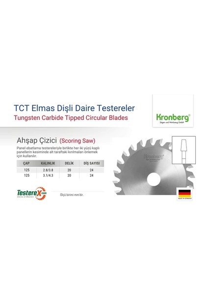 Kronberg 125X3.1/4.3X20MM 24 Konik Diş Çizici Testere Bıçağı - Tct Elmas Daire Testere (Panel Ebatlama) fiyatları